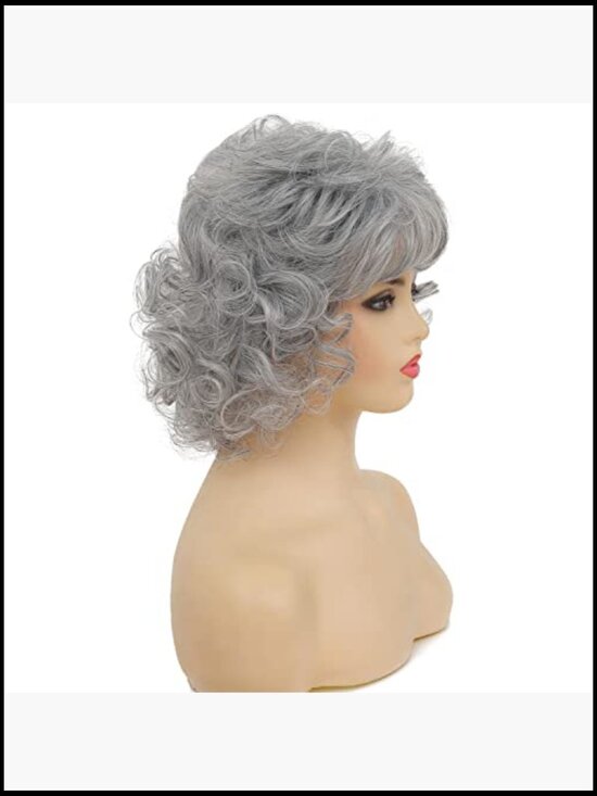 Curly Short Wig with Bangs Heat Resistant Synthetic Hair Daily Halloween
